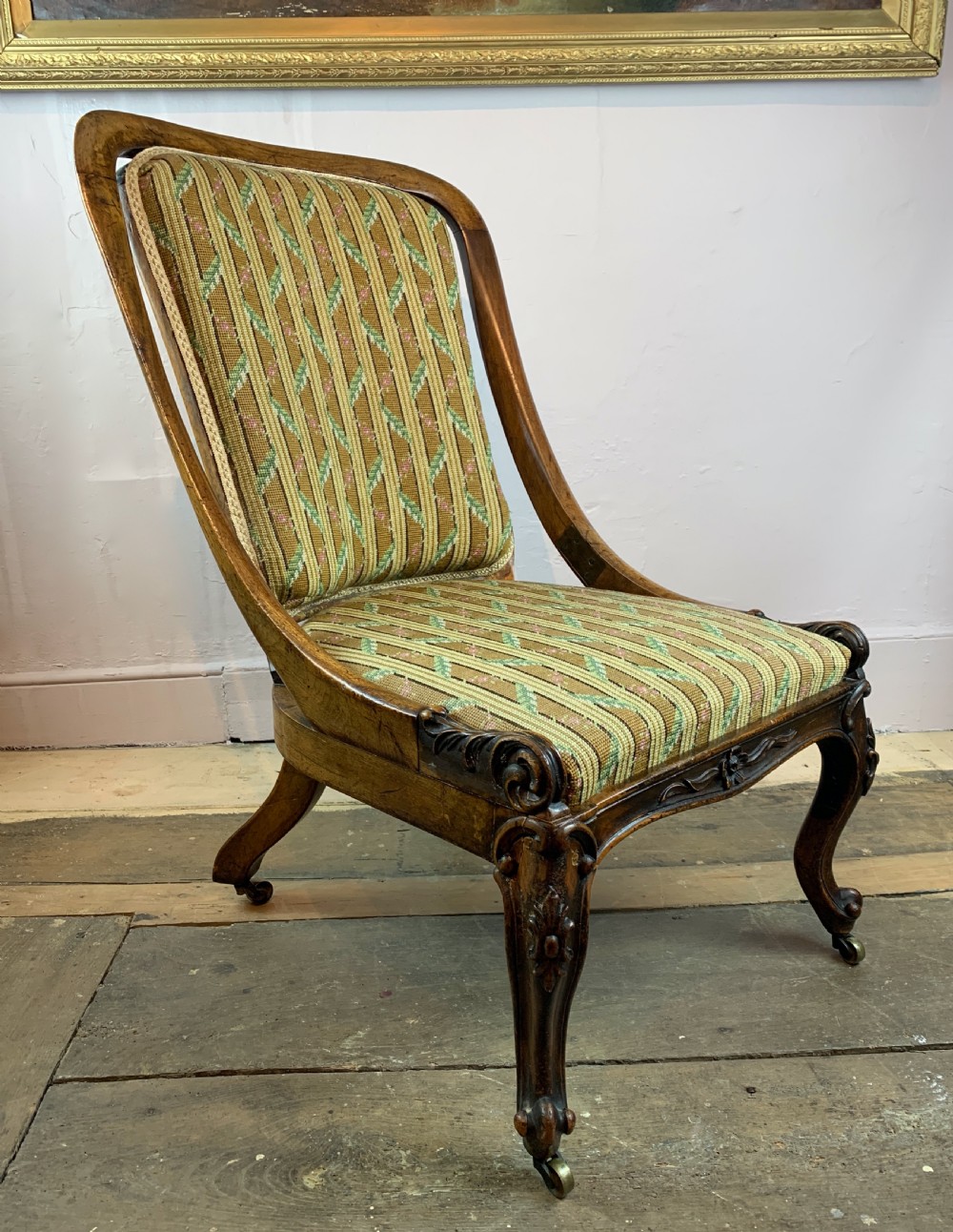 Early Victorian mahogany framed occasional chair with needlework upholstery View VII
