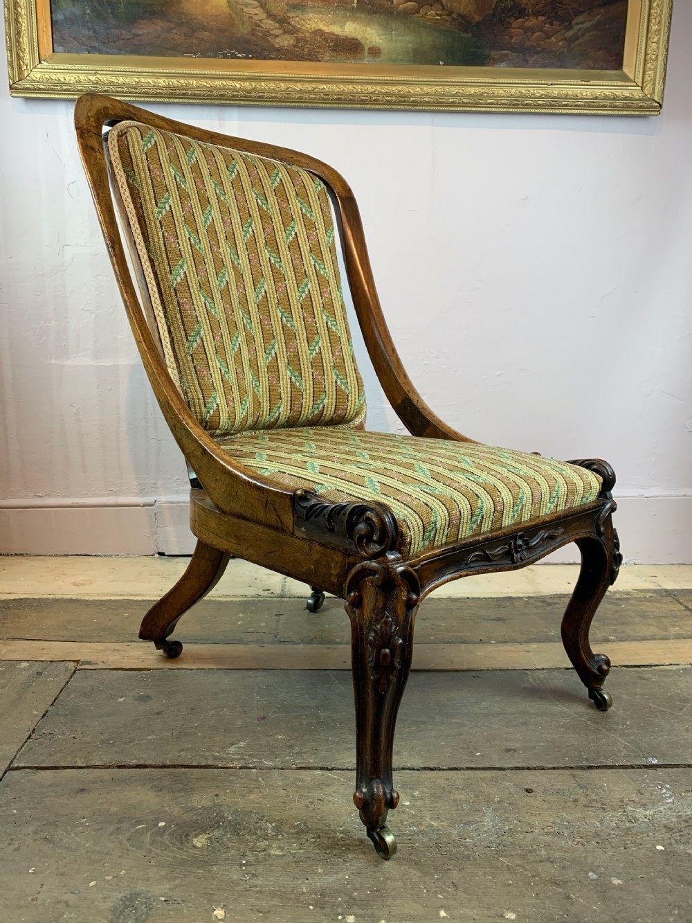 Early Victorian mahogany framed occasional chair with needlework upholstery