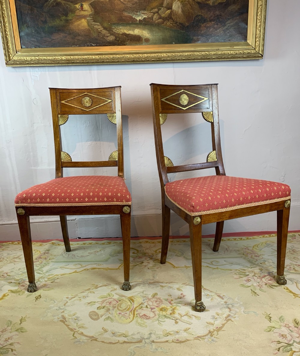 Set of six Biedermeier dining chairs with gilt paw feet View III