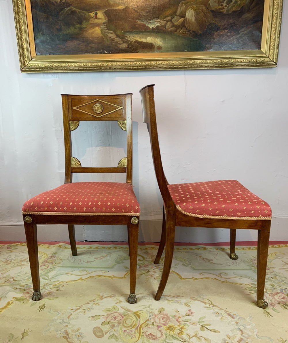 Set of six Biedermeier dining chairs with gilt paw feet View IV