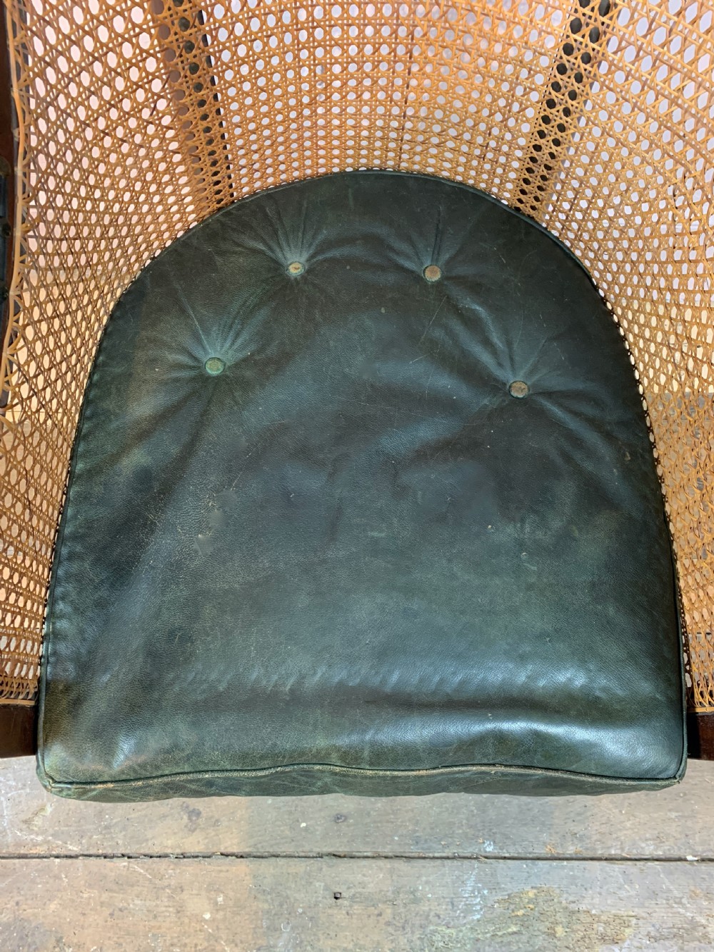 Regency mahogany bergere library armchair with loose leather cushion seat View XI