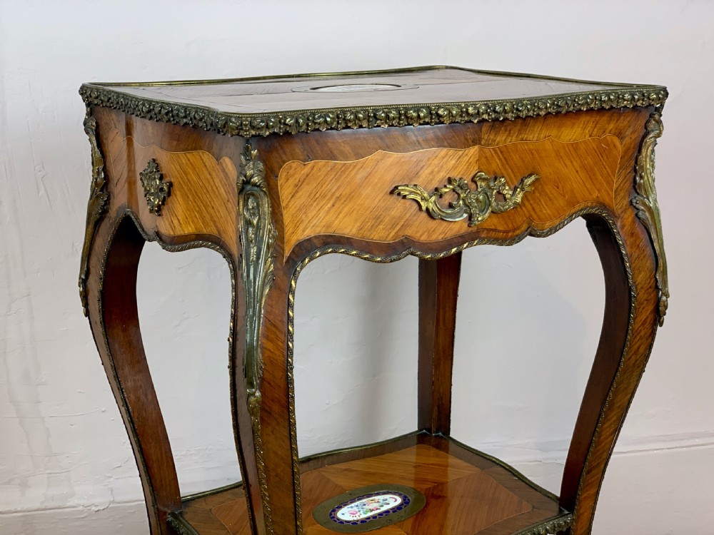 French ormolu mounted kingwood parquetry gueridon side table View II