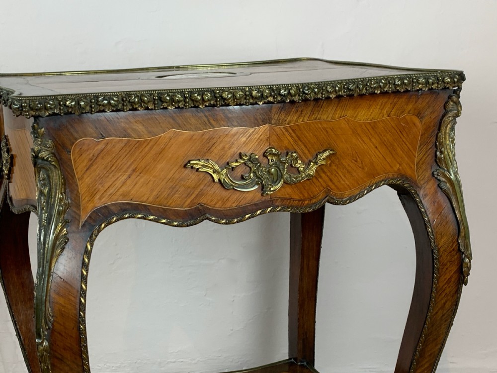 French ormolu mounted kingwood parquetry gueridon side table View III