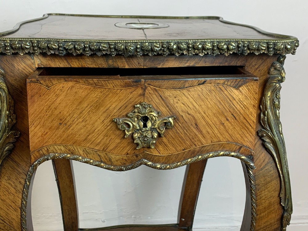 French ormolu mounted kingwood parquetry gueridon side table View IX