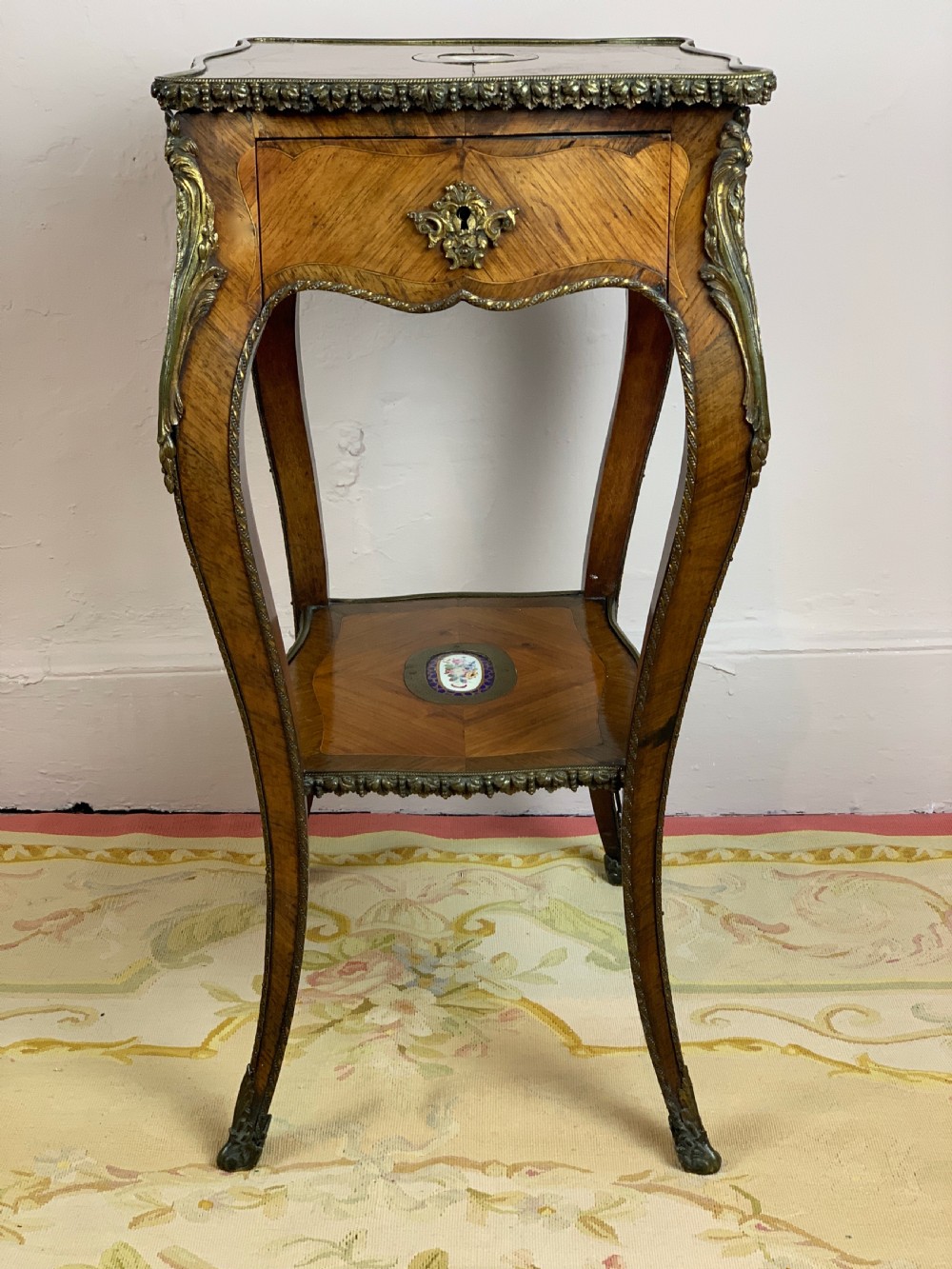French ormolu mounted kingwood parquetry gueridon side table View XII