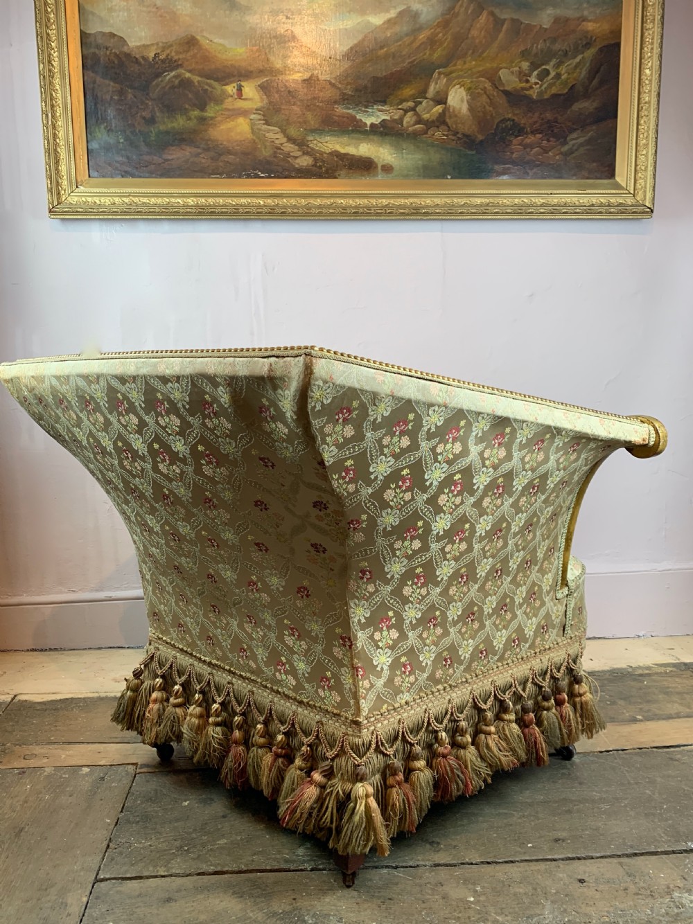 Unusual Antique scroll arm armchair in original paint View VI