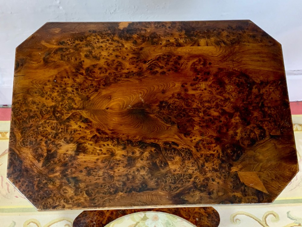 William IV burr elm pedestal work table with frieze drawer and platform base View IX