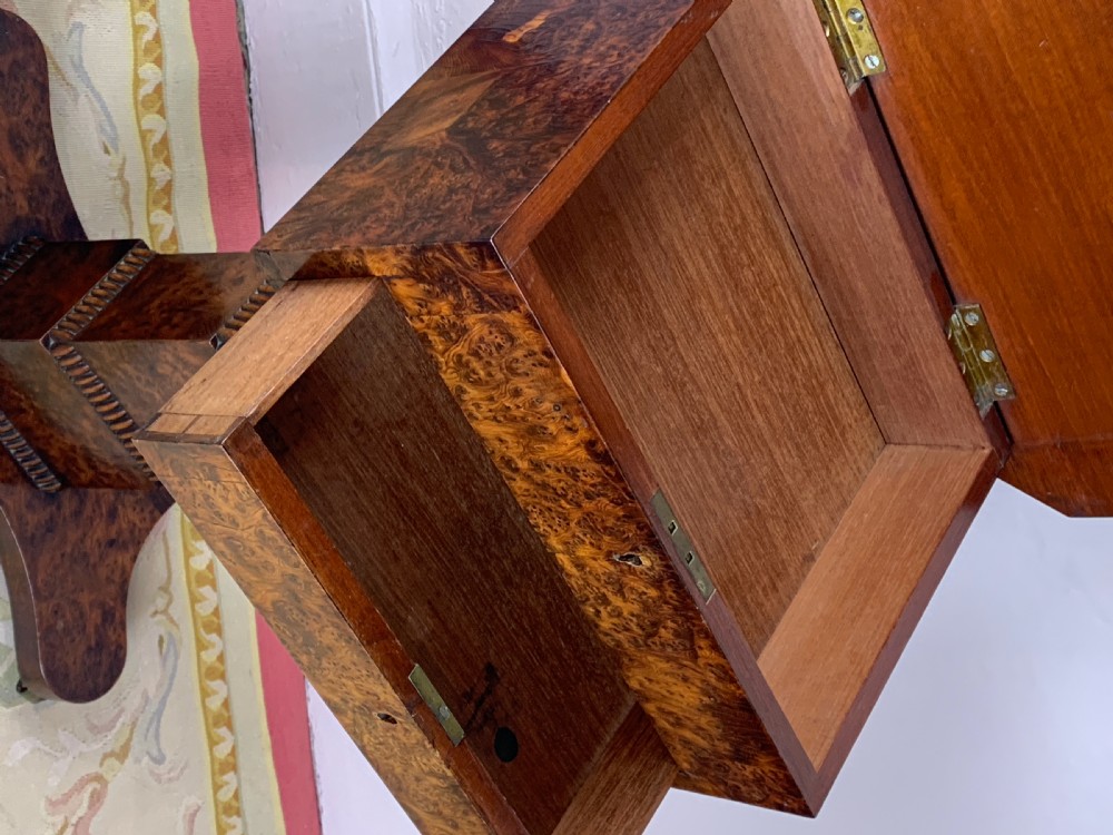 William IV burr elm pedestal work table with frieze drawer and platform base View XVI