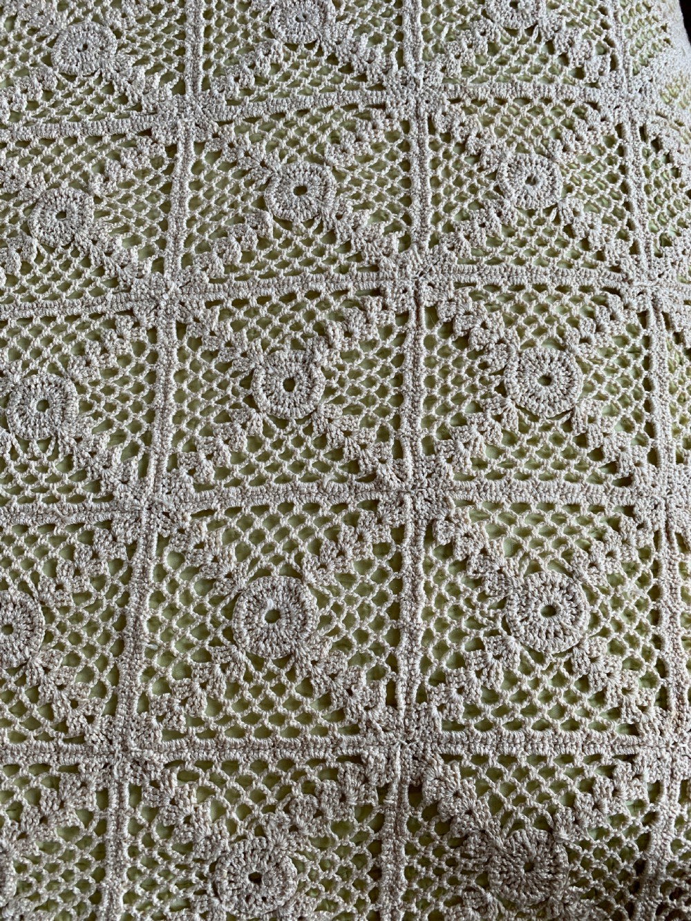 Vintage French cream crochet work bed cover View IV