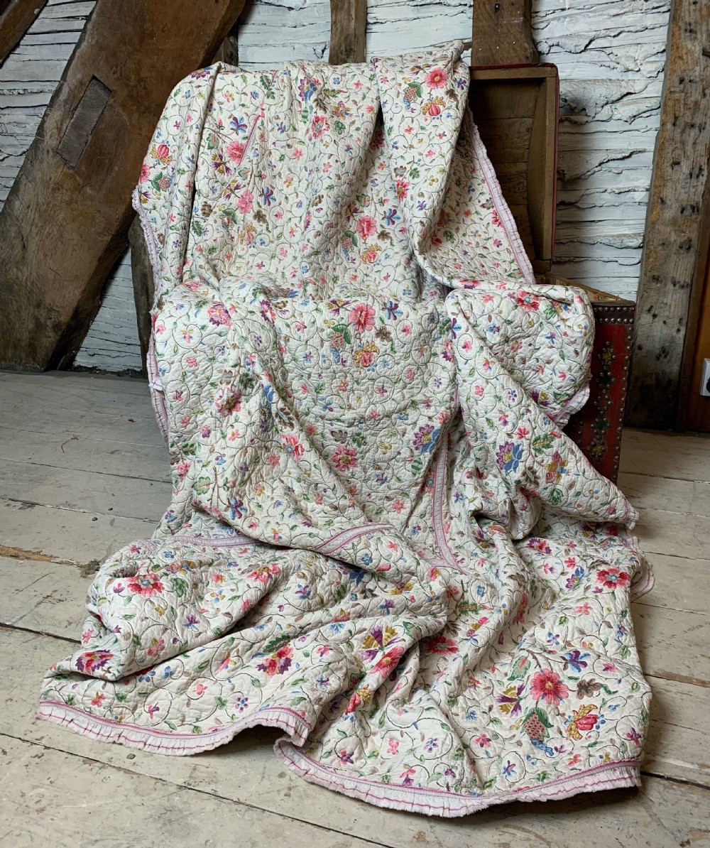 Antique floral chain stitch quilt