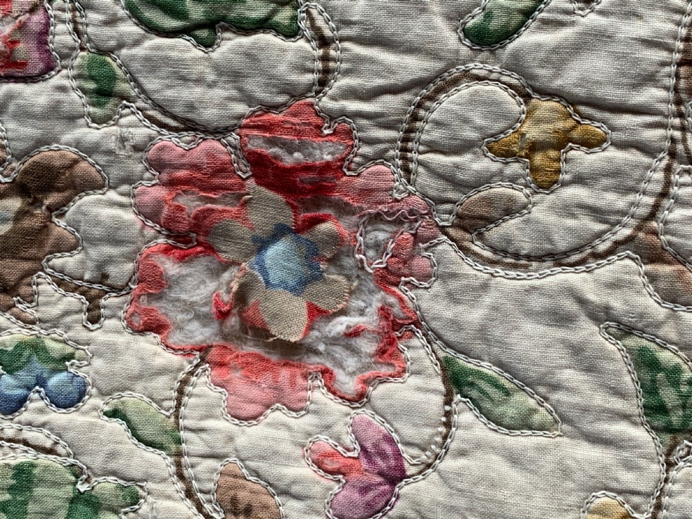 Antique floral chain stitch quilt View V
