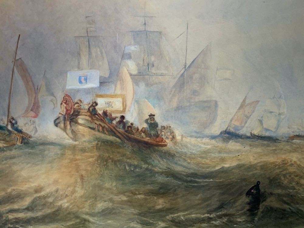 Victorian watercolour the Landing of William, Prince of Orange at Torquay after JMW Turner View II