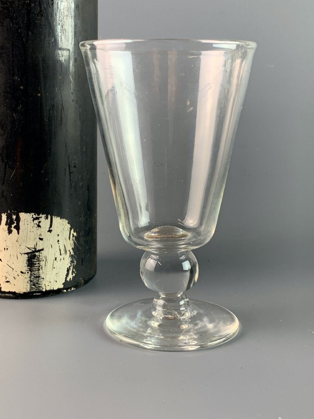 Georgian wine glass rummer with ball knop stem and engraved foot