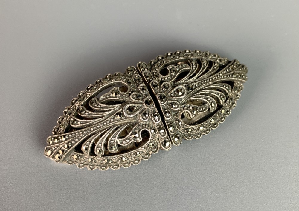 Art Deco Silver & Marcasite Duette Double Clip