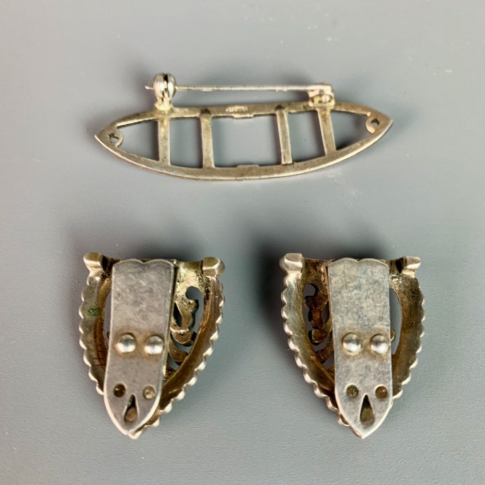 Art Deco Silver & Marcasite Duette Double Clip View III