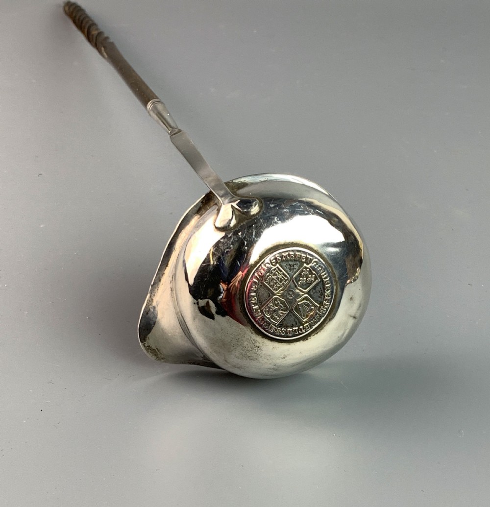 Georgian silver toddy ladle with coin bowl and twisted baleen handle View VI