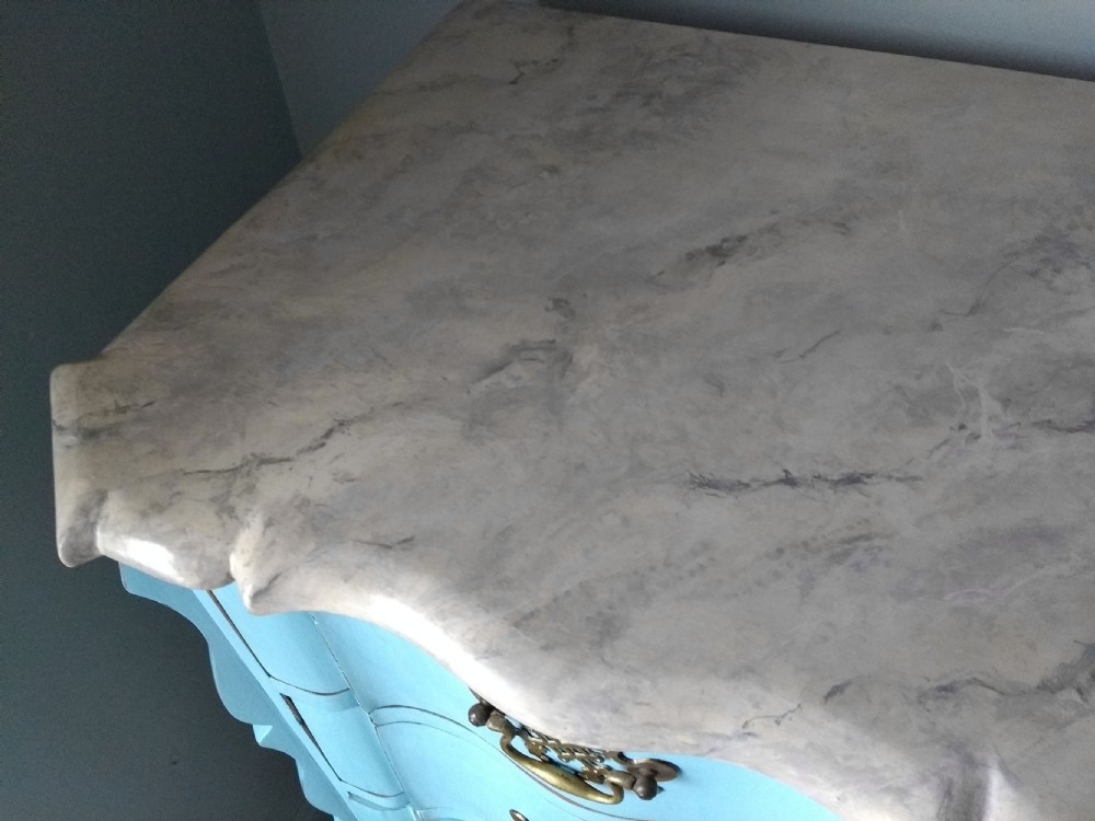 Italian painted serpentine chest of drawers with faux marble top View X