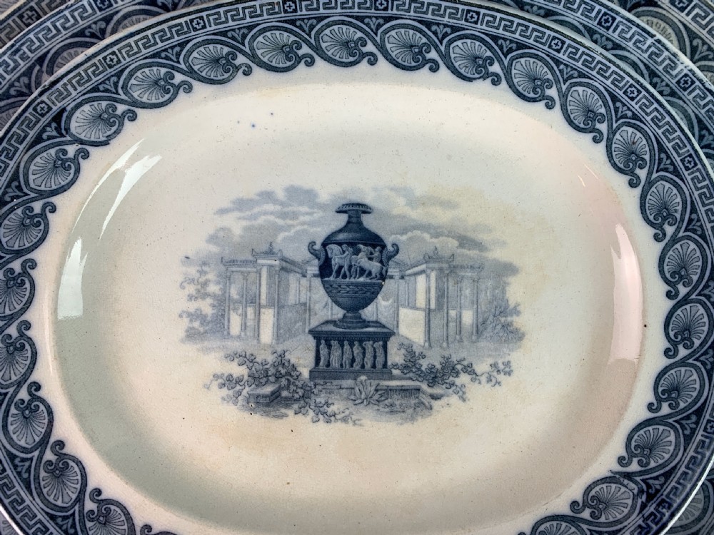 Graduated set of four antique blue & white pottery meat plates View II