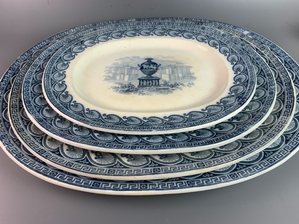 Graduated set of four antique blue & white pottery meat plates View III