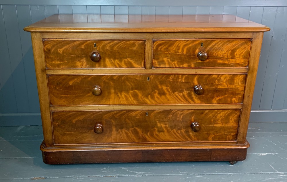 Victorian figured mahogany low chest of drawers View II