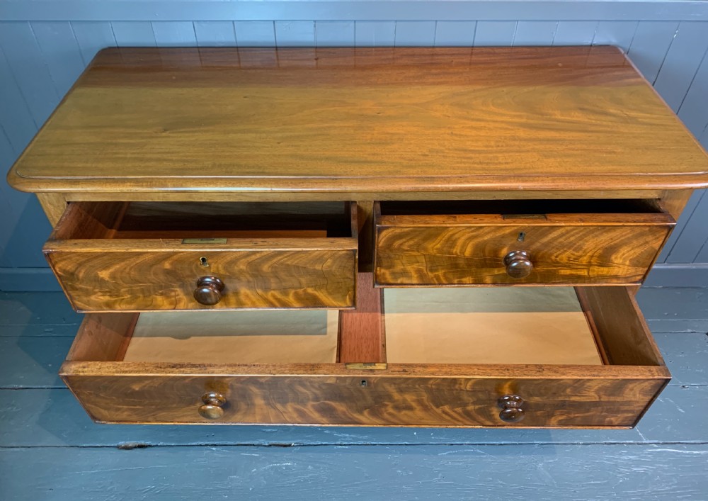Victorian figured mahogany low chest of drawers View V