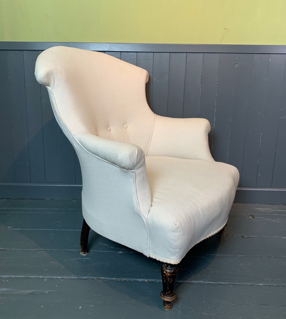 French Napoleon III toad back armchair in cream linen View III