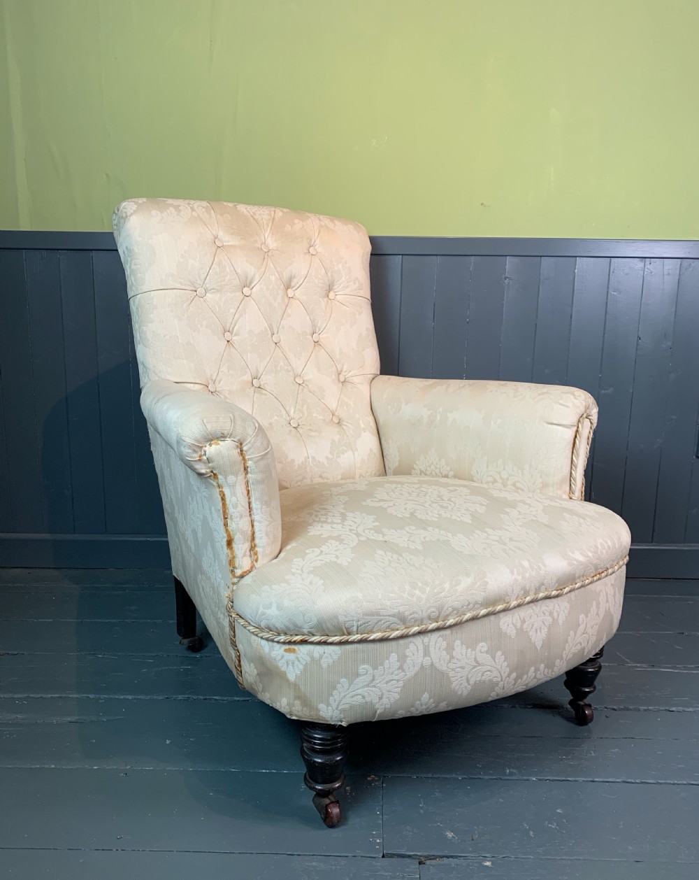 Deep seated Victorian button back armchair of country house proportions View VI