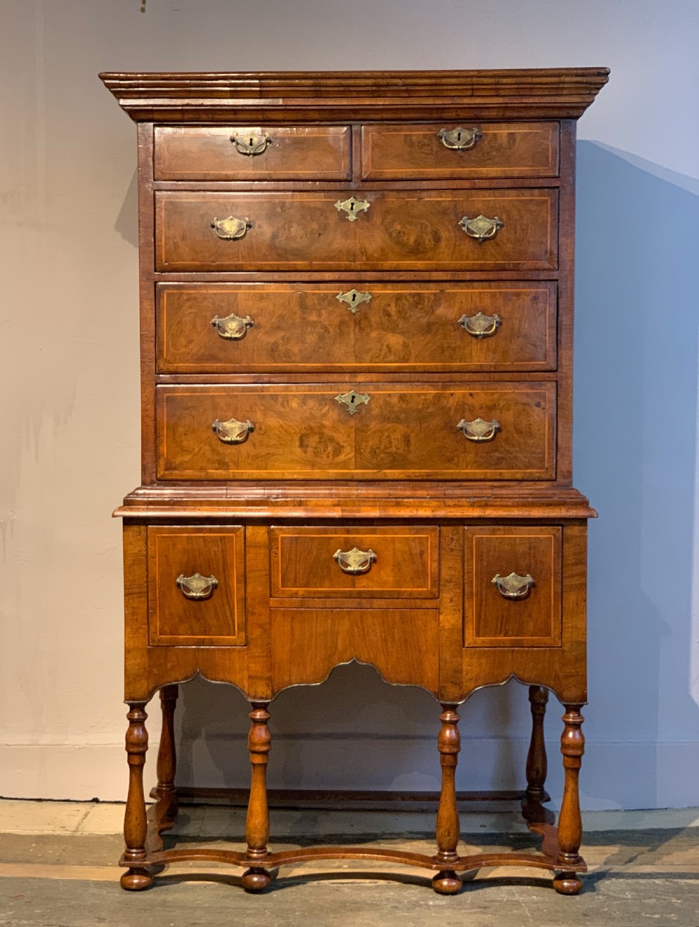 William & Mary burr walnut chest on stand View III