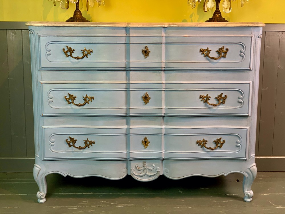 French blue painted commode chest of drawers in Louis XV style