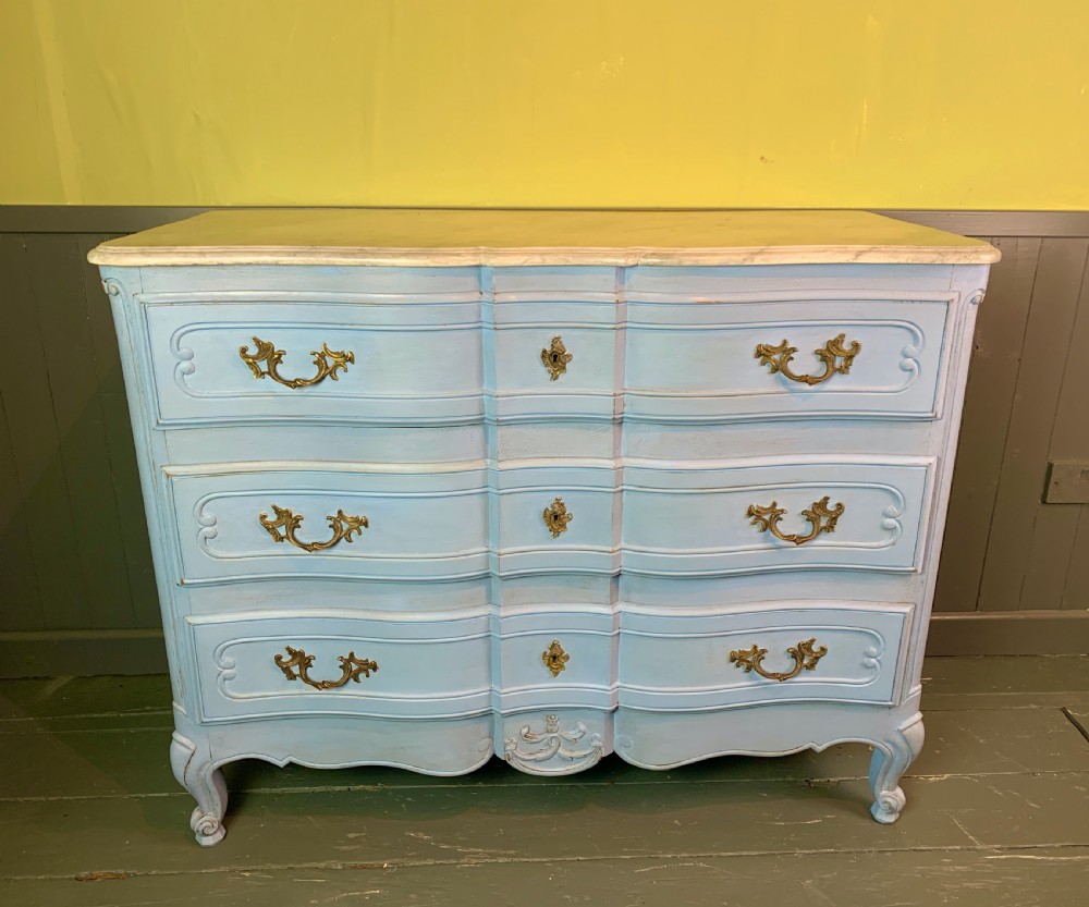 French blue painted commode chest of drawers in Louis XV style View II