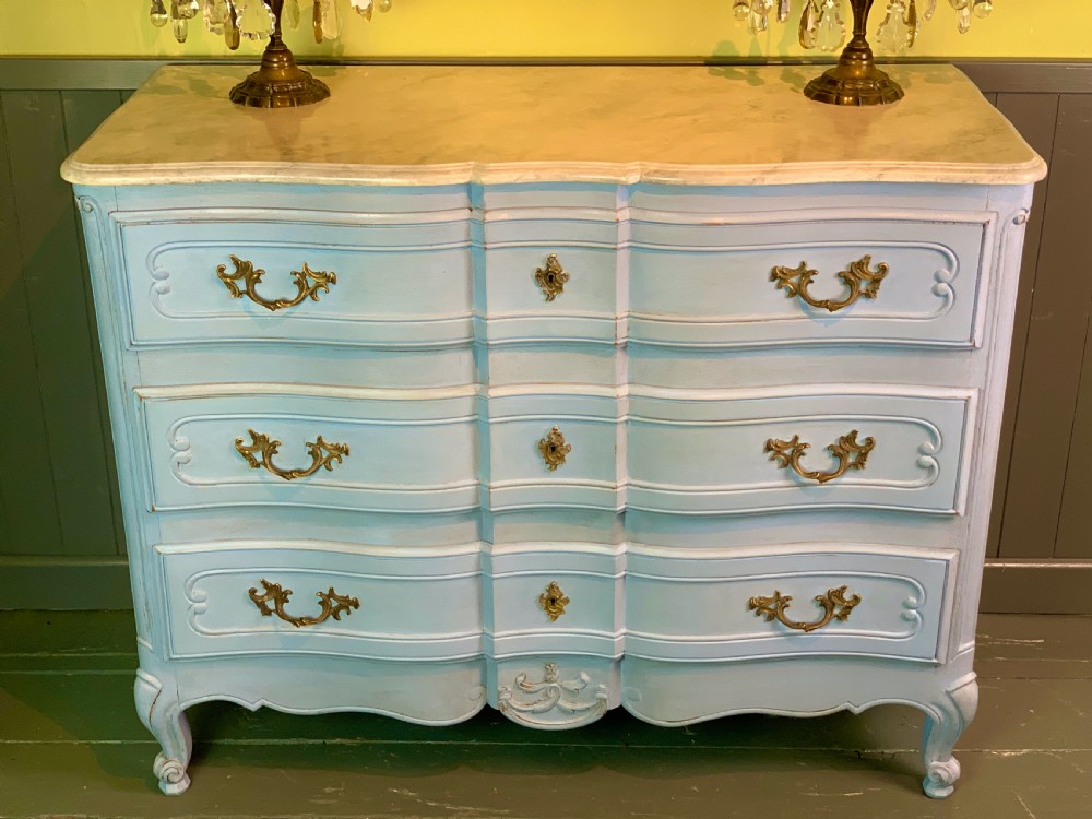 French blue painted commode chest of drawers in Louis XV style View III