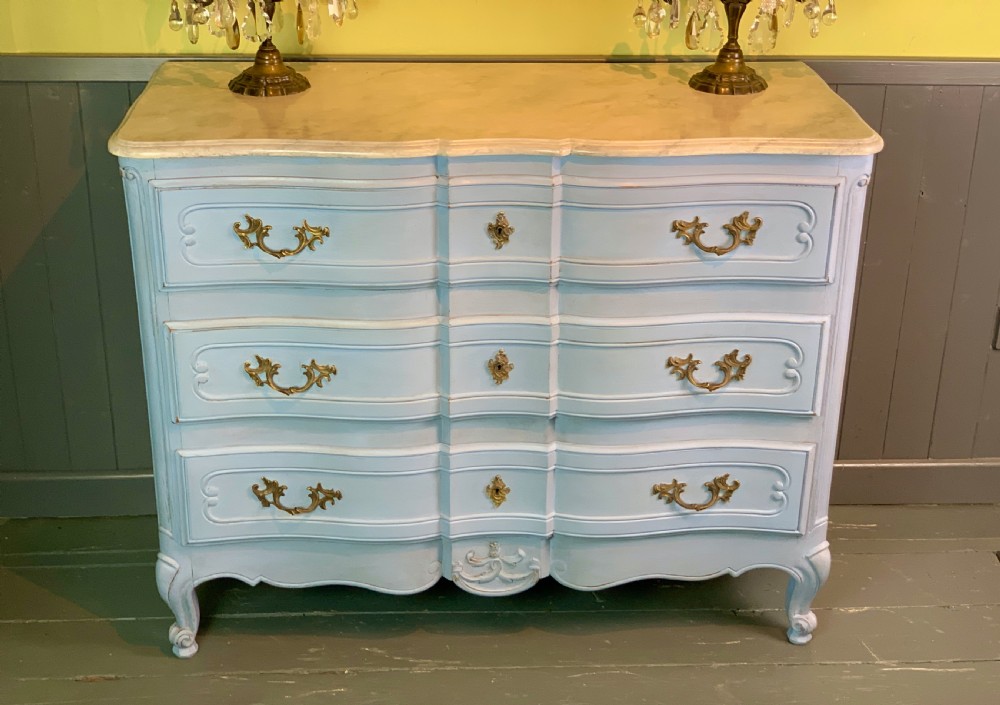 French blue painted commode chest of drawers in Louis XV style View IV