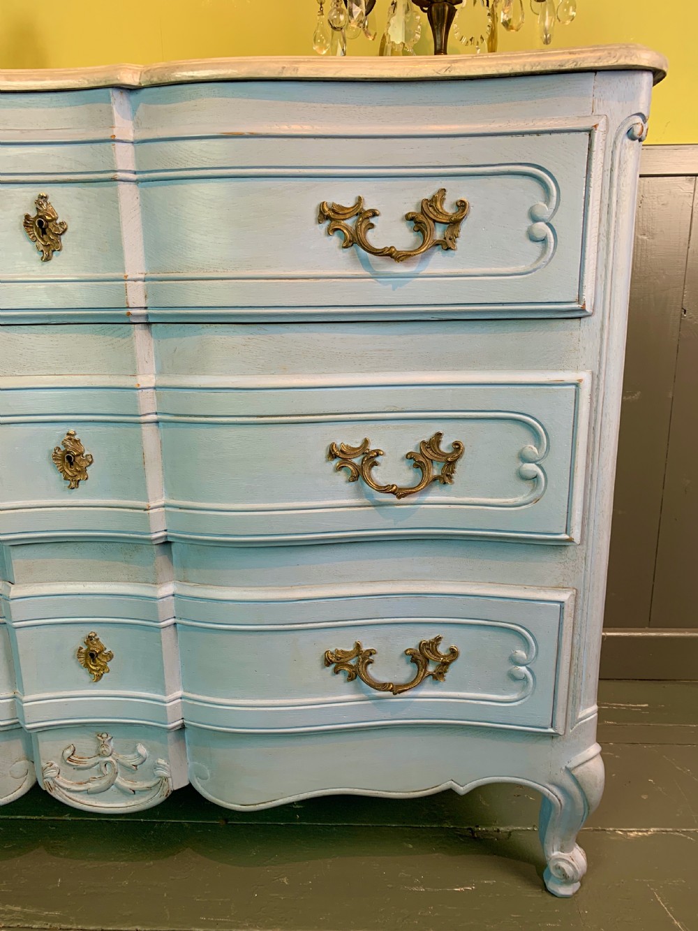 French blue painted commode chest of drawers in Louis XV style View V