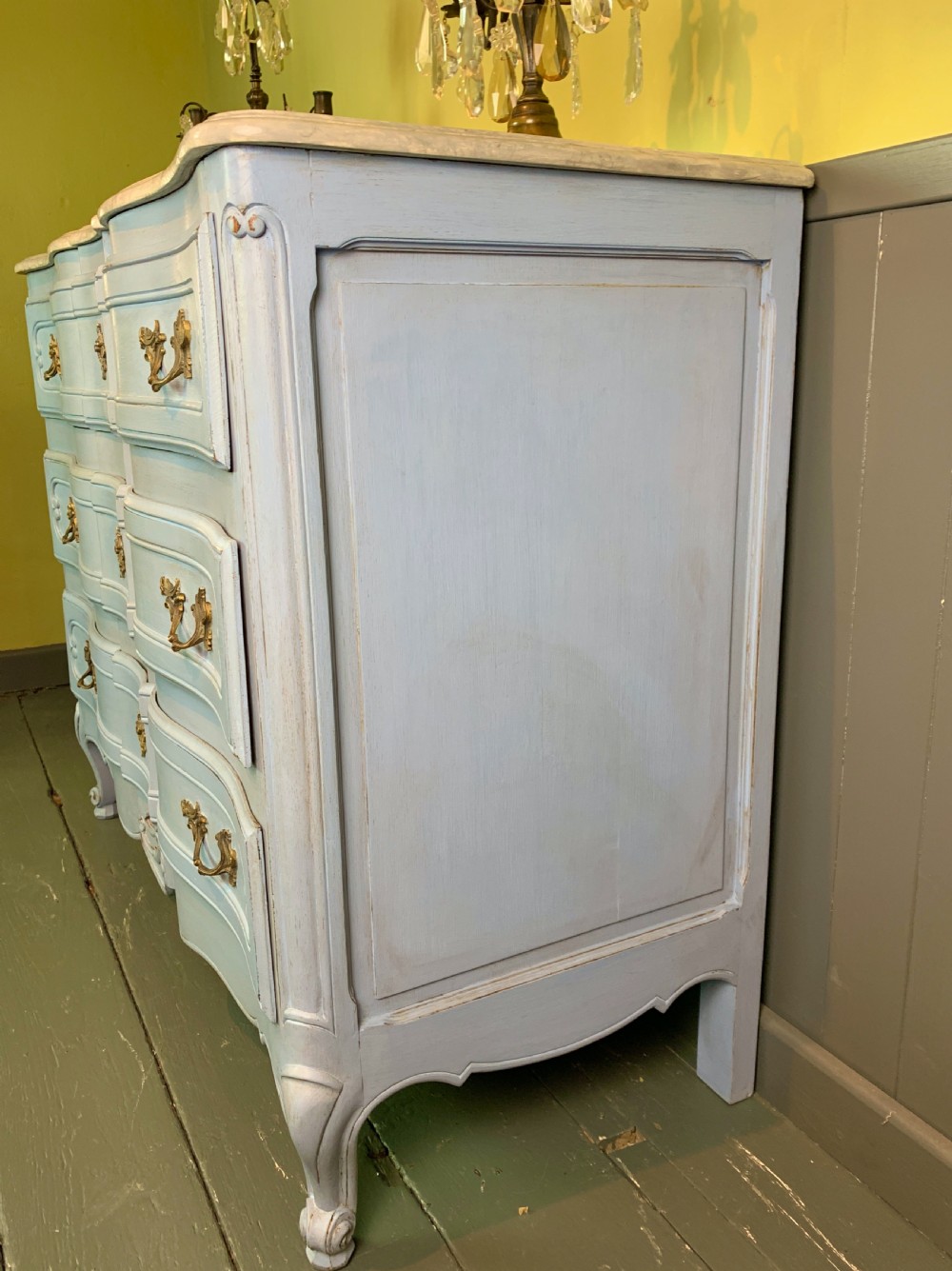 French blue painted commode chest of drawers in Louis XV style View VI