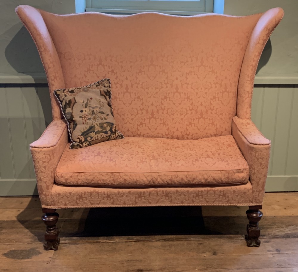 Edwardian wingback two seat sofa in Queen Anne style