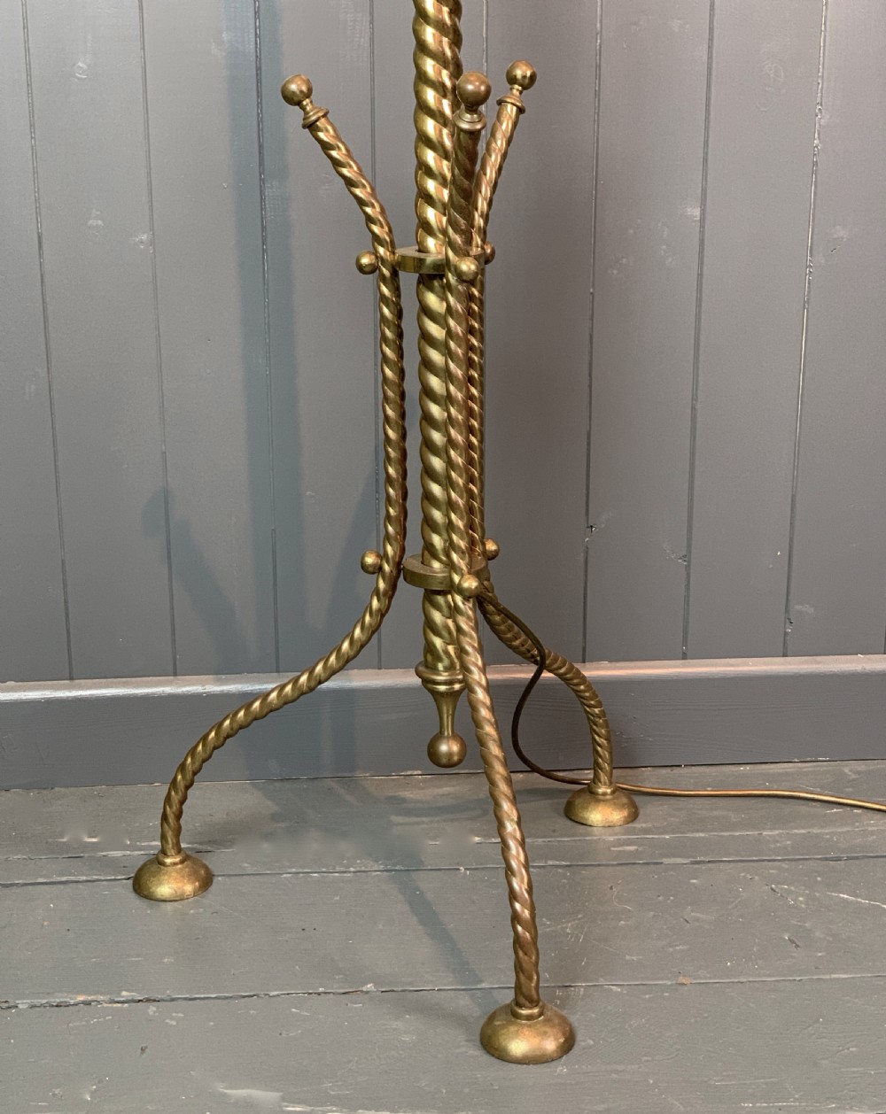 unusual Antique brass barley twist standard lamp View II