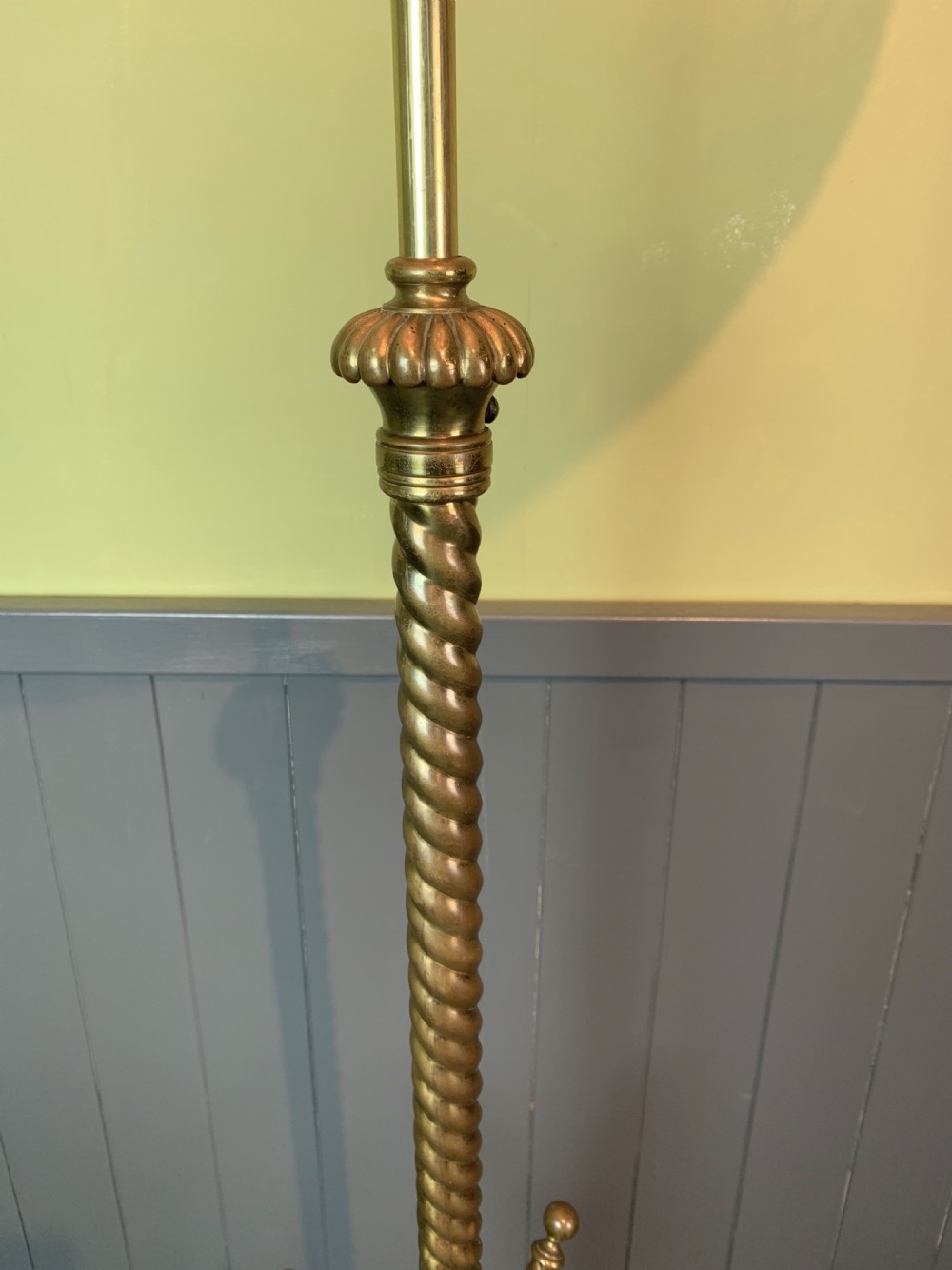 unusual Antique brass barley twist standard lamp View IV