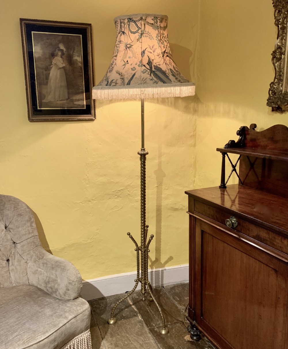 unusual Antique brass barley twist standard lamp View V