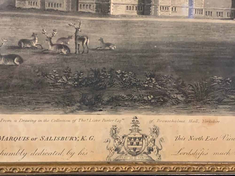 Engraving of Hatfield House, Hertfordshire by R. Reeve after J. Buckler, 1815 View IV