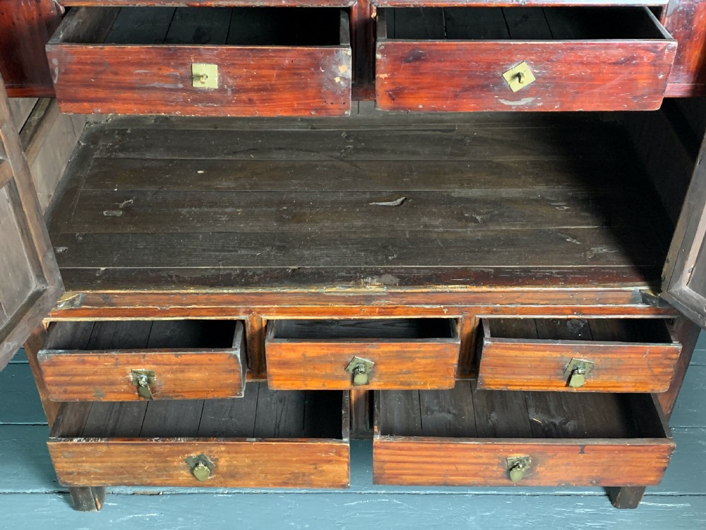 Antique Chinese lacquered and painted marriage wedding cabinet View X