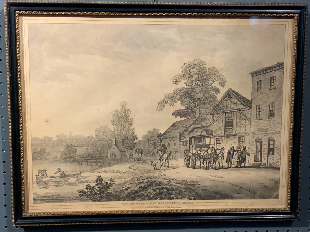 Otter's Pool, Nr Watford, Herts, etching published by Laurie & Whittle, London 1802