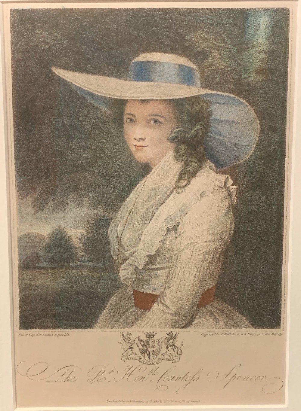 Bartolozzi Stipple engraving of Georgiana Countess Spencer after Reynolds View II