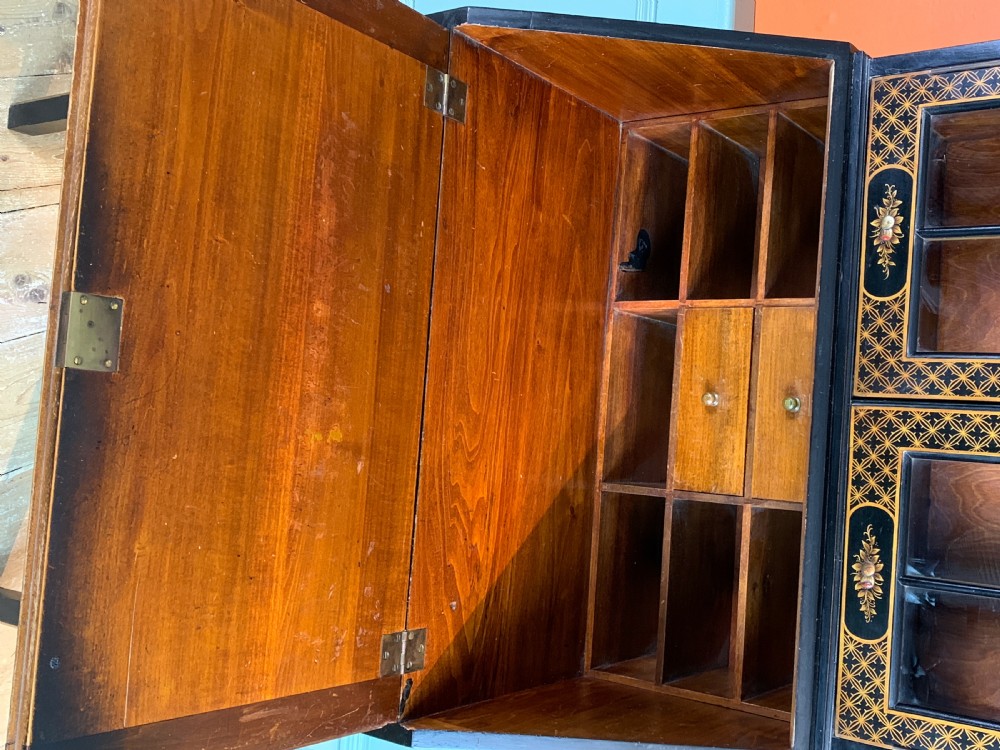 Chinoiserie decorated black japanned bureau bookcase View VI