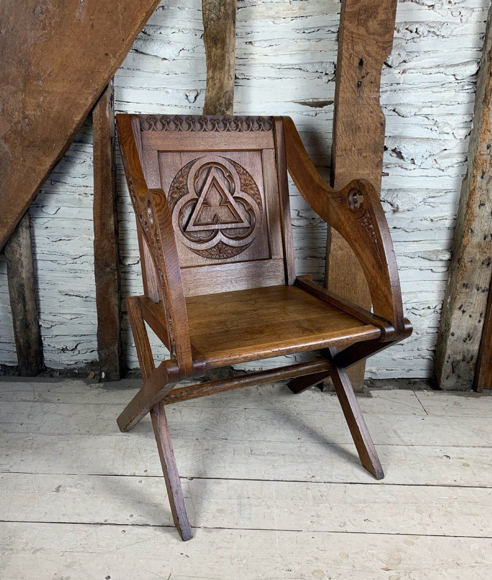 Antique Victorian carved oak Glastonbury chair
