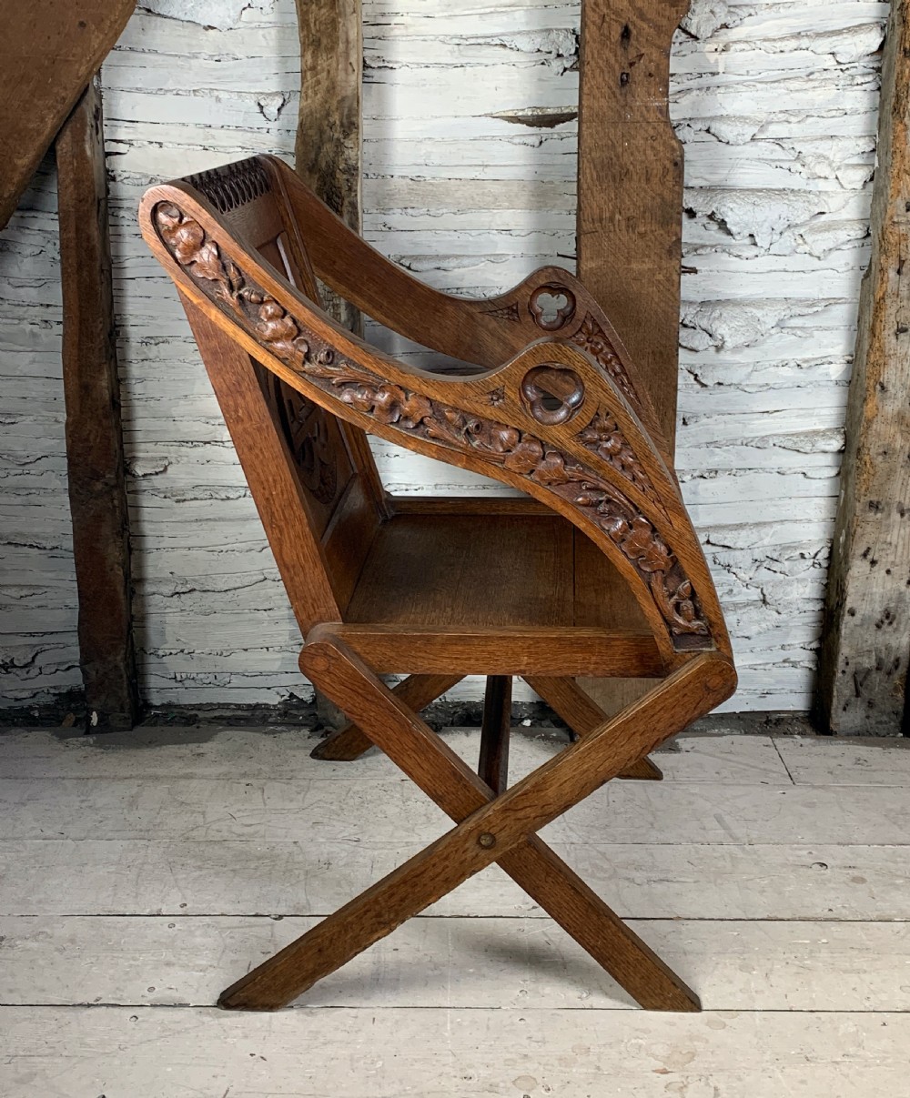 Antique Victorian carved oak Glastonbury chair View III