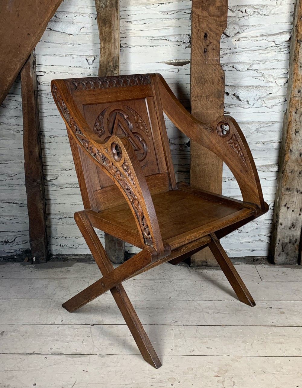 Antique Victorian carved oak Glastonbury chair View IV