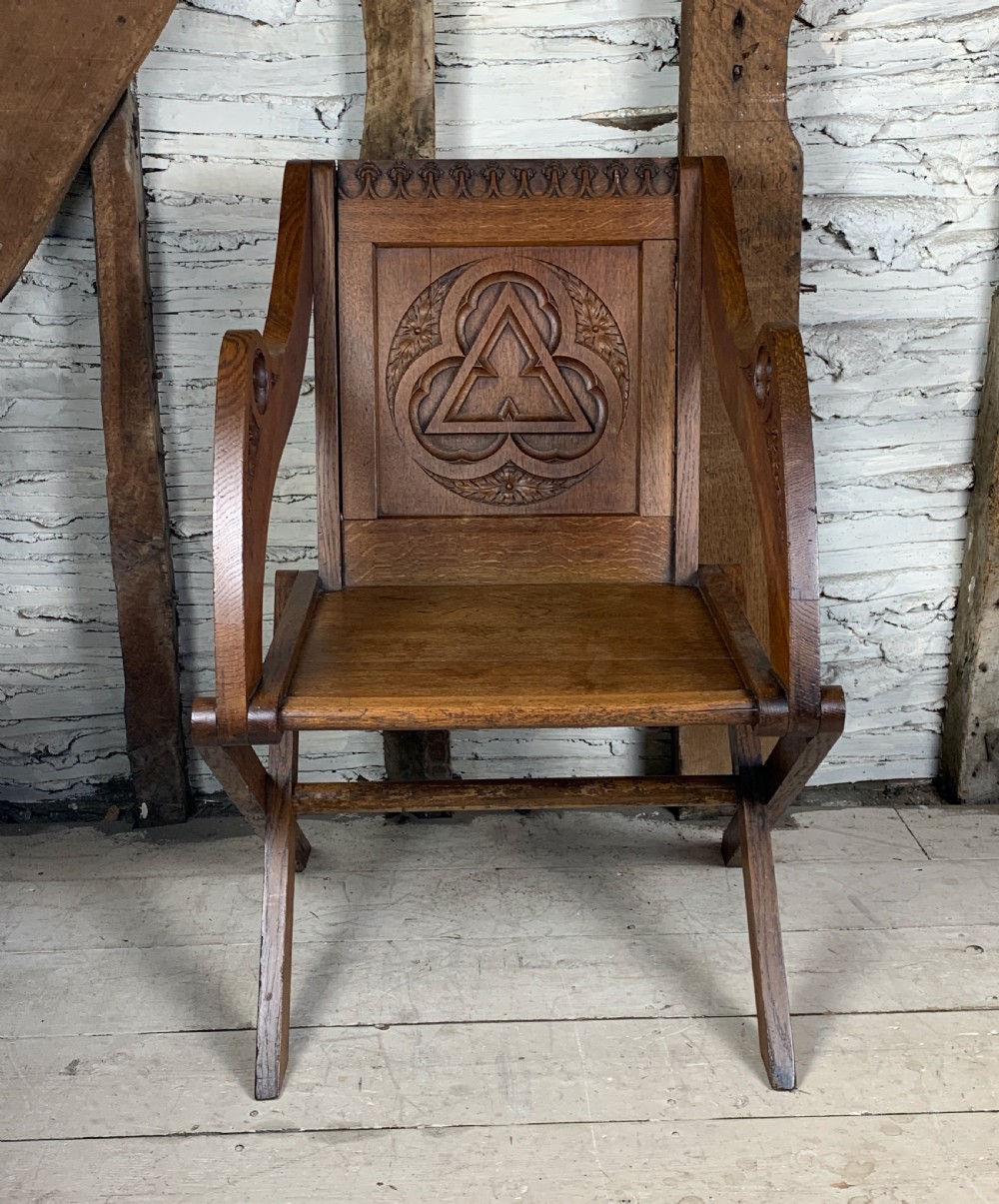 Antique Victorian carved oak Glastonbury chair View VI