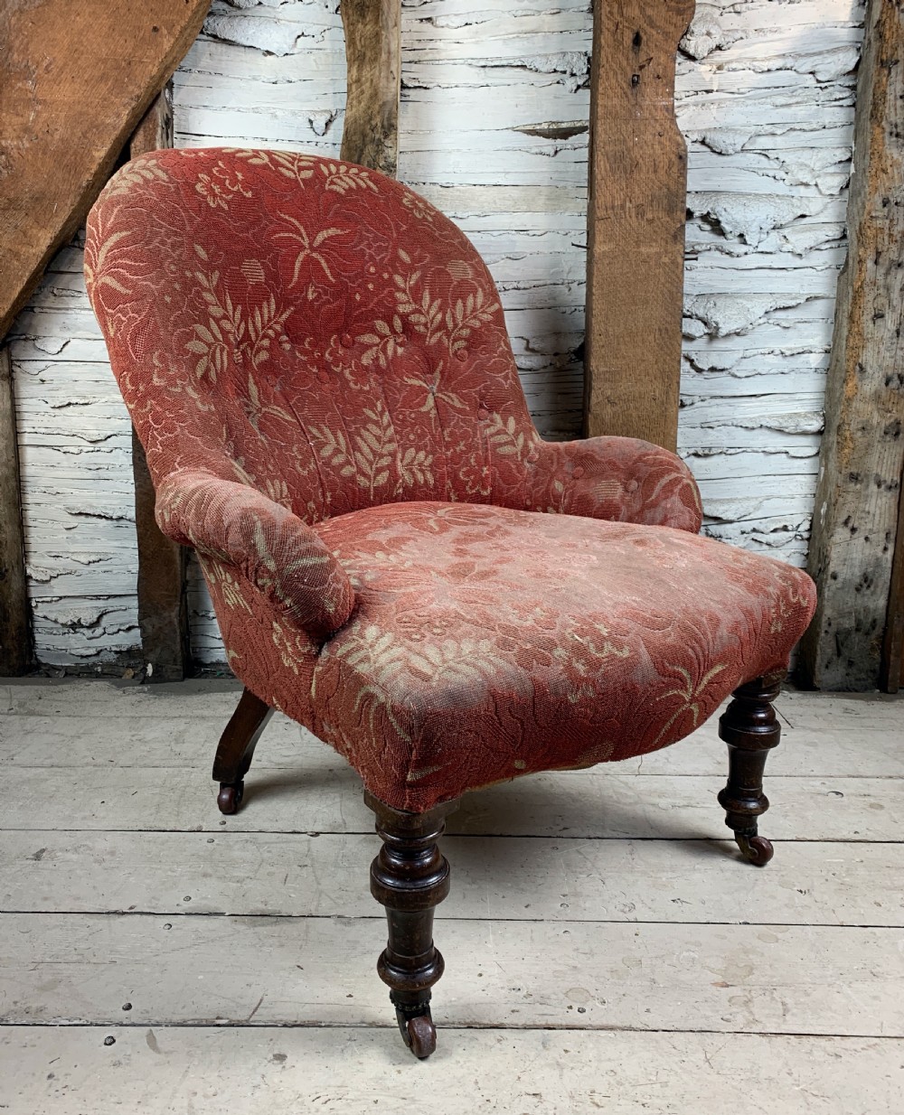 Victorian button back occasional nursing chair for recovering