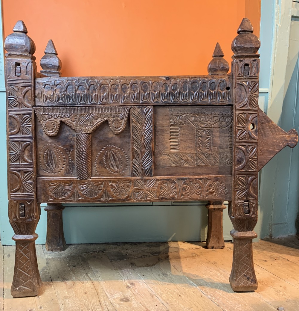 Antique carved cedar Dowry chest from the Swat Valley, Hindu-Kush View II