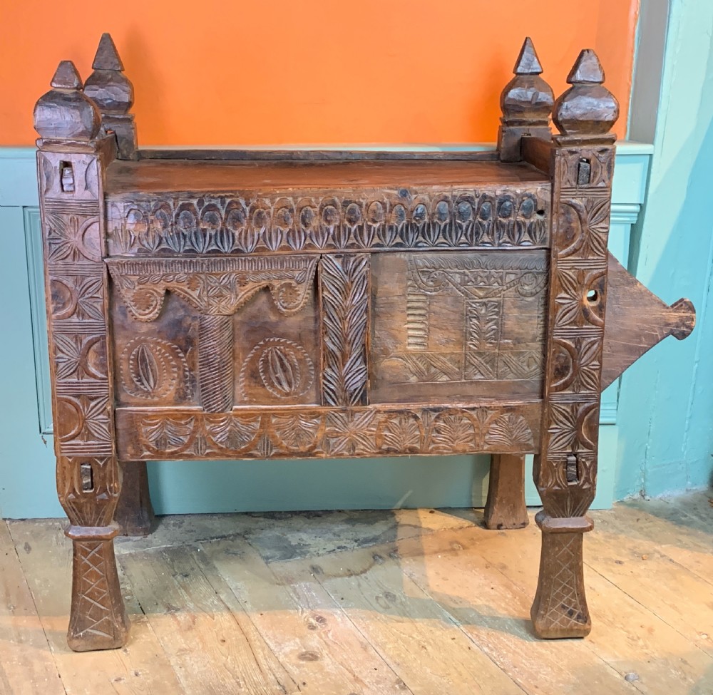 Antique carved cedar Dowry chest from the Swat Valley, Hindu-Kush View III